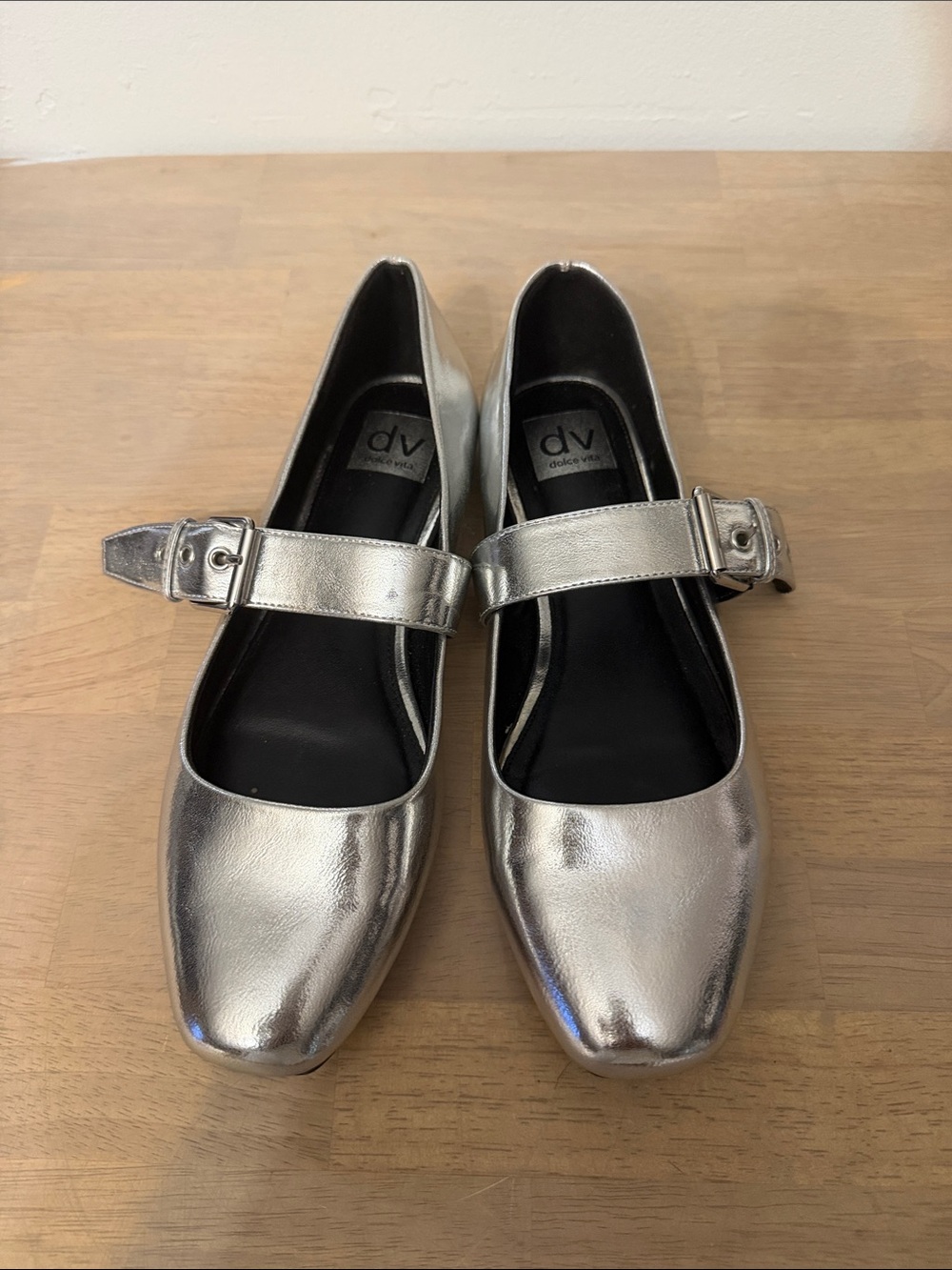 DV by Dolce Vita Silver Metallic Mary Jane Flats with Buckle Strap
